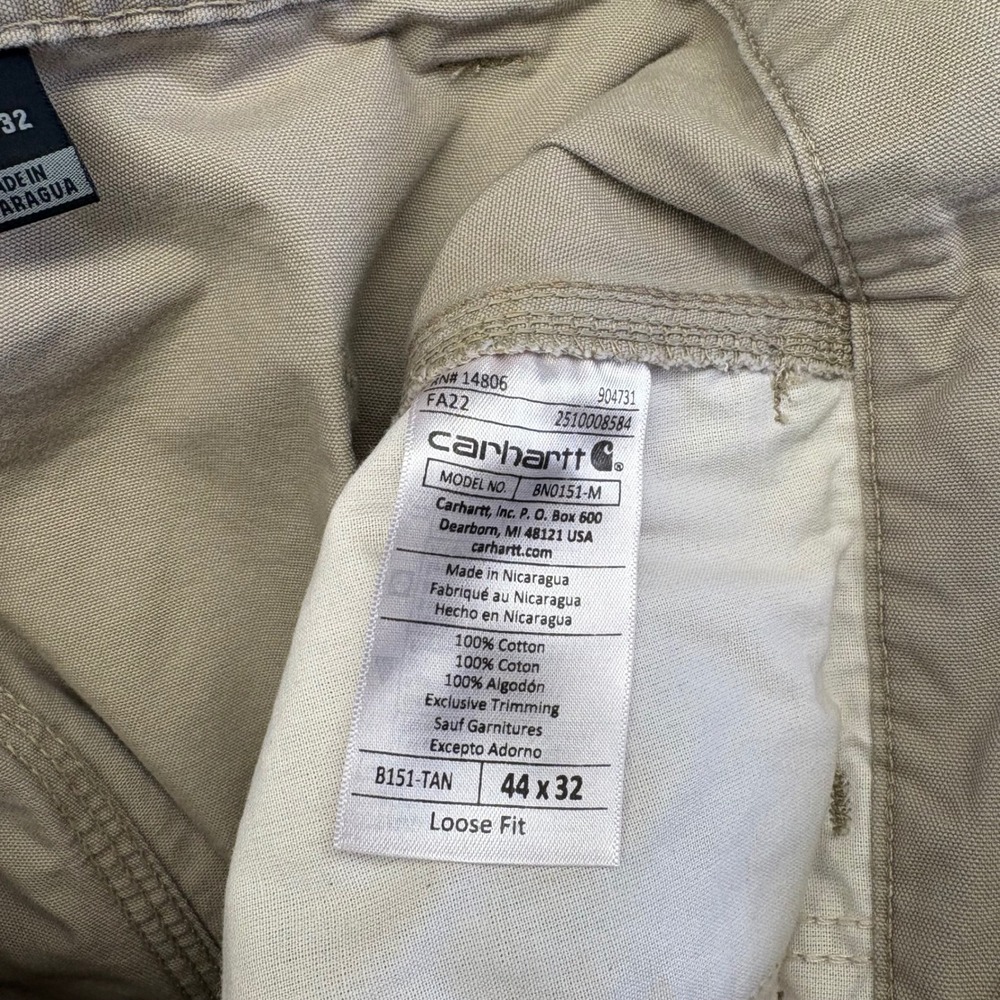 Carhartt Durable Loose Fit Canvas Work Dungaree Pants Tan 44x32 Mens Workwear - Picture 3 of 15